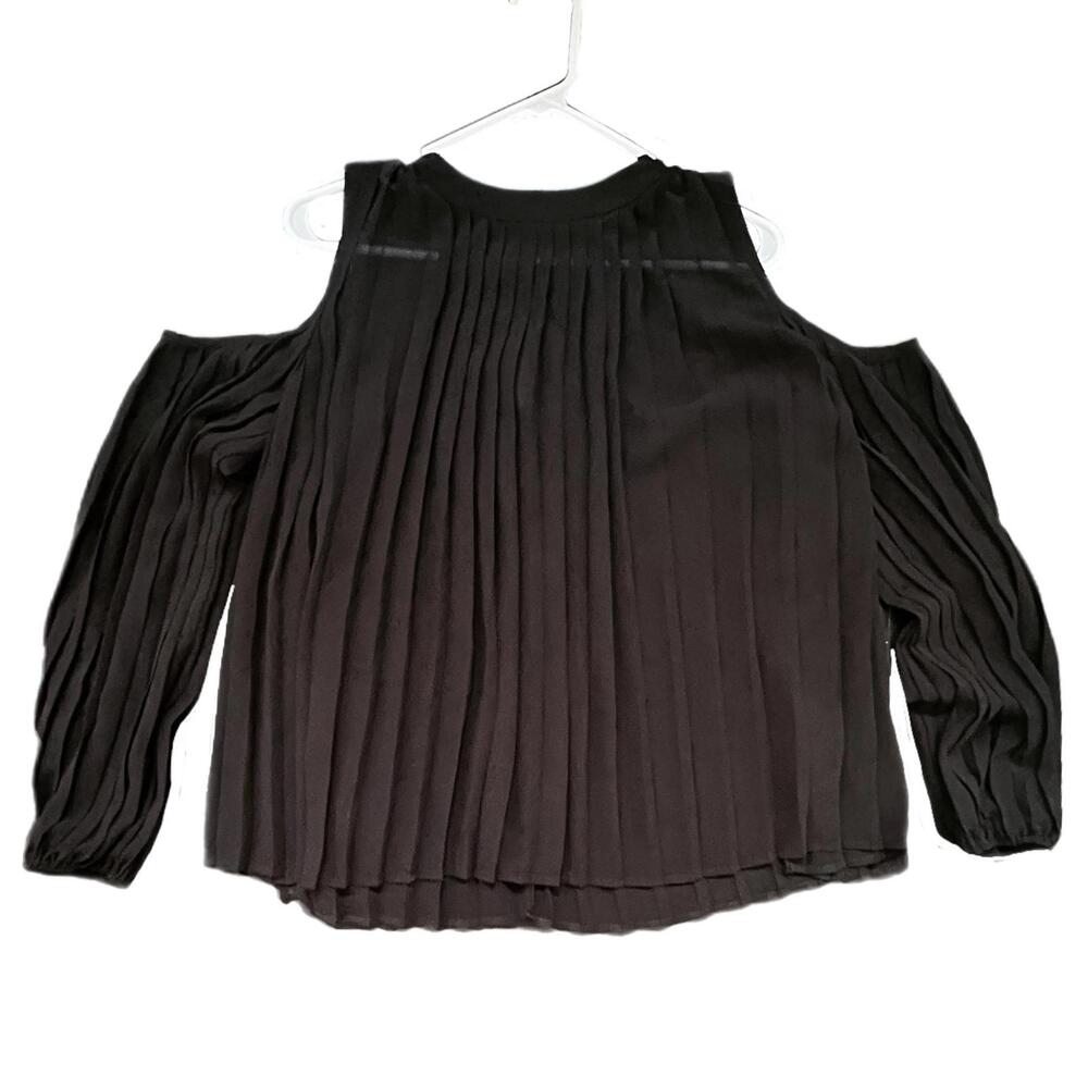 Blaque Label Blouse Black Pleated Cold Shoulder Sheer Long Sleeve Small